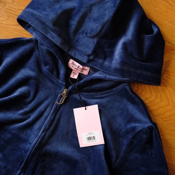 Juicy Couture Velour Tracksuit Set Womens Navy Blue Rhinestone Y2K Large - Picture 3 of 11